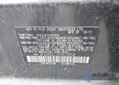 2014 Subaru Xv Crosstrek 2.0I Premium z USA, uszkodzony, nr VIN JF2GPACC2E9223554